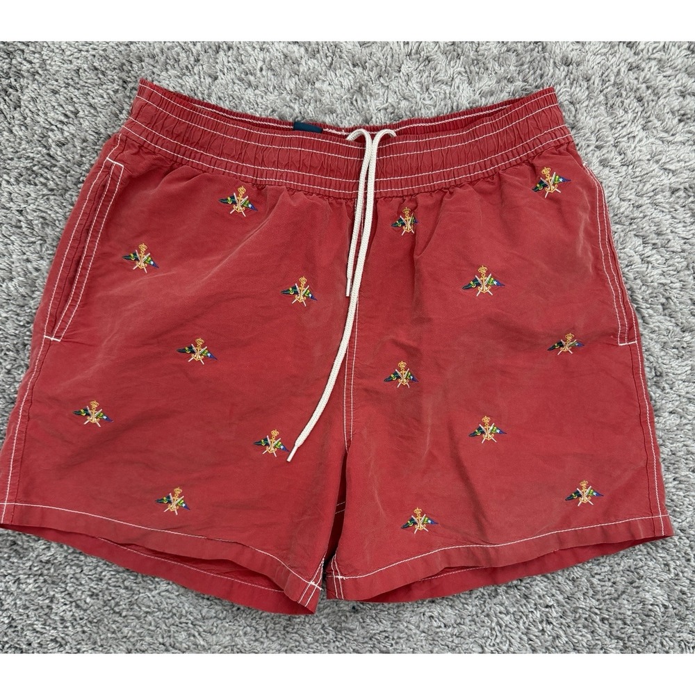 Men's Polo Ralph Lauren Swimsuit Men's Embroidered Nautical Flags Size S Red